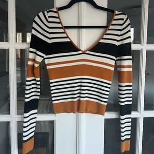 COPY - Kendall and Kylie Strip Knitted Crop Top Sweater